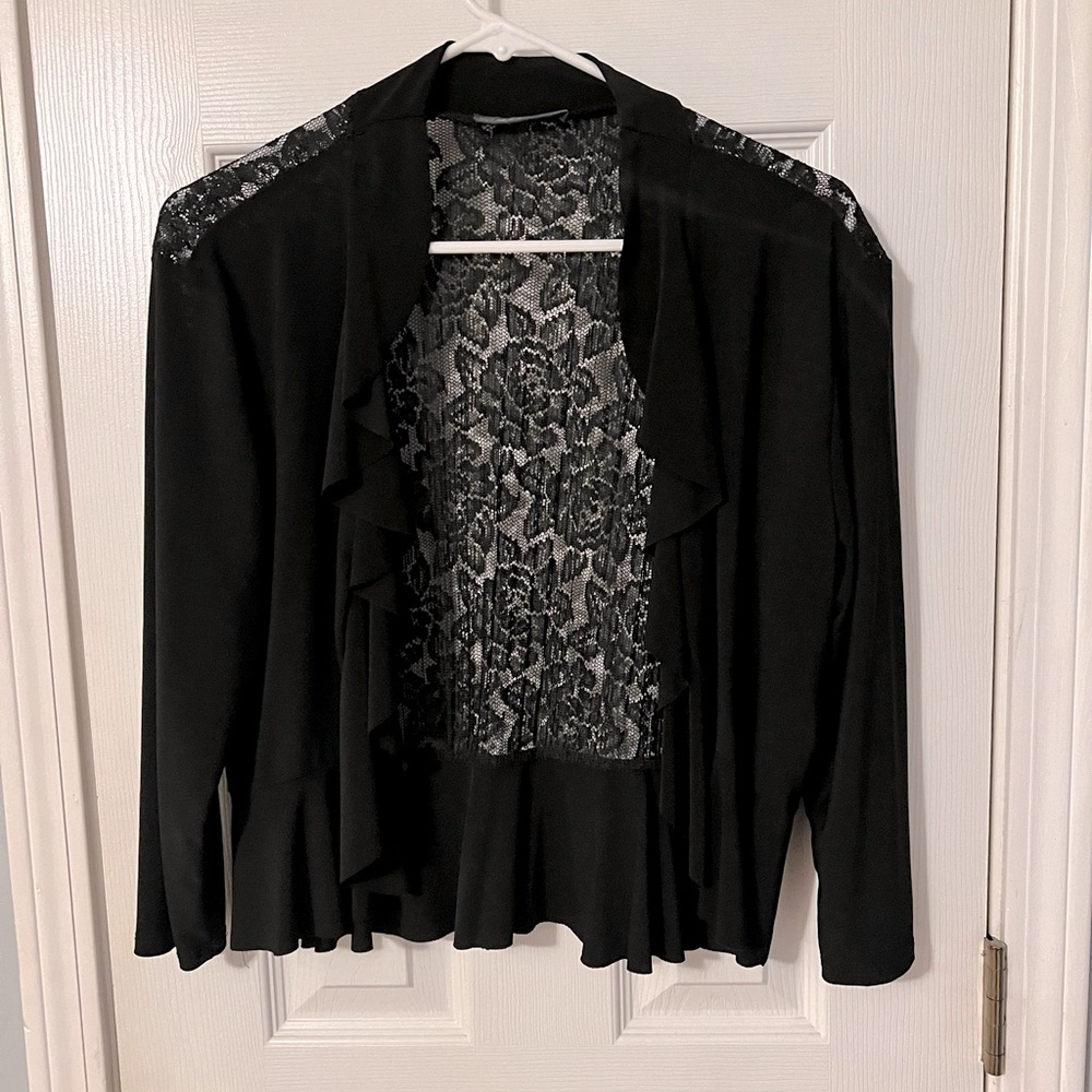 Michelle Lynn Size M Lace Back Open Front Ruffle Cardigan